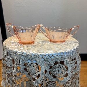 VINTAGE 1930s TIFFIN FRANCISCAN PINK DEPRESSION GLASS SUGAR & CREAMER SET